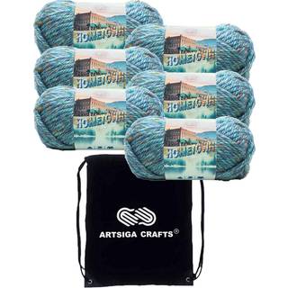 Lion Brand Hometown Key Largo Tweed 135-308 (6-SKEINS-Samme farvestof) #6 S voluminøs akrylgarn til hækling og strikning med projektpose