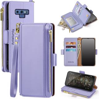 Antistabil kompatibel med Samsung Galaxy Note 9-etui Pung med kortholder til kvinder M?nd Telefonetui RFID-blokerende PU-l?der Flip-cover med rem