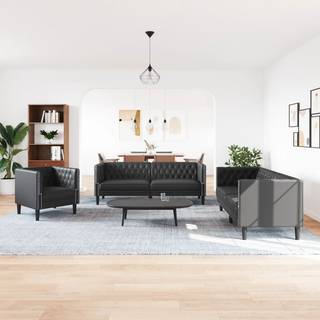 3-personers Chesterfield-sofasæt kunstlæder sort