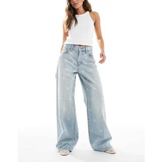 Wide Leg Logo Jeans - Blue - 29RG