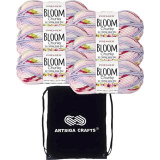 Premier Yarns Bloom Chunky Hydrangea 1114-01 (6-SKEINS-Samme farvestof) Chunky voluminøs #5 akrylgarn til hækling og strikning med projektpose