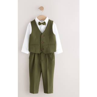 Next Khaki Green Waistcoat Shirt Trousers and Bow Tie Set (3mths-9yrs)