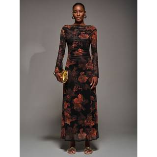 Jolie Moi Jolie Moi Orange Long Sleeve Slash Neck Maxi Dress - 18