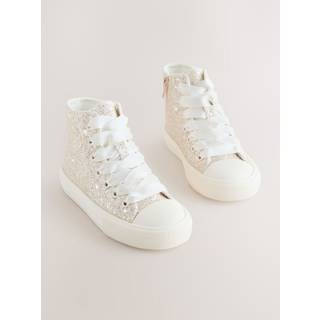 Next Ivory Glitter Standard Fit (F) Lace-Up High Top Trainers