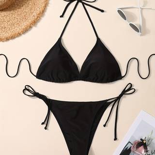 TEMU Sexy Red Bikini Set With Tie- - High Stretch Fabric, Lace-up Detail, Side Lace-up Bottoms, Perfect For Beach & Pool - Includes Hat And Glasses, Beach Swimwear | Sexy Swimwear | Tieback Bikini