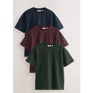 Next Navy Blue/Green/Burgundy Red Relaxed Fit Heavyweight T-Shirts 3 Pack