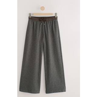 Next Chocolate Brown Herringbone Satin Waistband Wide Leg Trousers