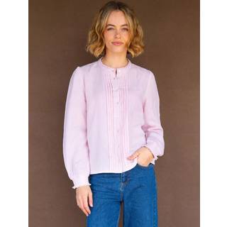 Aspiga Aspiga Pink Holly Pin Tuck Cotton Cheesecloth Long Sleeve Blouse