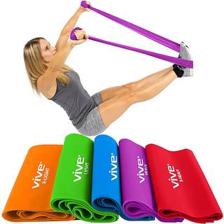 Vive Flat Resistance Band (5-delt st) - Stretchbnd til trning Fysioterapi Yoga - Elastikbnd Lange stretchgummi - Fritrnstilbehr Fitnesstrn