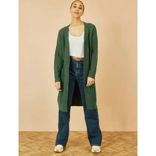 Yumi Yumi Green Cable Knit Edge to Edge Long Cardigan With Pockets