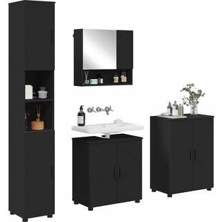 Badeværelsesmøbel sæt 4 pcs Sort Konstrueret træ & Metal