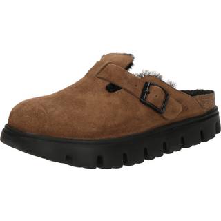 BIRKENSTOCK® Boston Chunky Dark Tea Suede leather/Black Sharling fur Regular Fit Str. 37