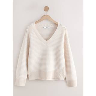 Next Ecru Ribbed V-Neck Knitted Jumper