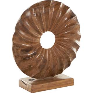 Deco 79 teak tr? abstrakt h?ndlavet dekorativ skulptur dimensionel cirkul?r boligindretning statue med centerudsk?ring accent figur 16 """" x 5 """"
