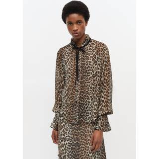 Ganni Leopard-print tie-neck chiffon blouse - brown - XL