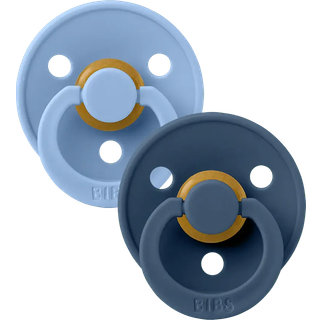 BIBS Rund Colour Sut - 2-Pak - Str. 2 - Naturgummi - Sky Blue/Steel Blue