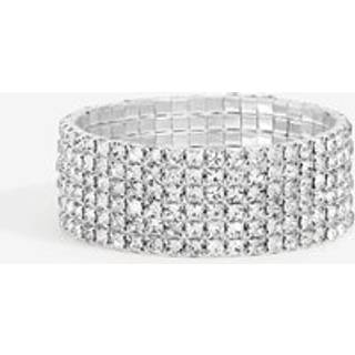 Mood Mood Silver Tone Crystal Multi Row Stretch Cuff Bracelet