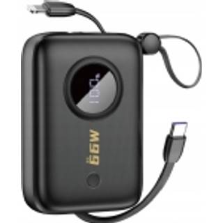 Dudao K14 10000mAh power bank with USB-C / Lightning cables - black Powerbank - Sort - 10000 mAh