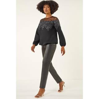 Roman Roman Black Sequin Floral Sheer Tunic Top