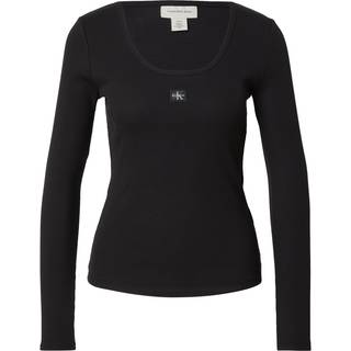 Ribbed Cotton Long Sleeve Top - Black - XS