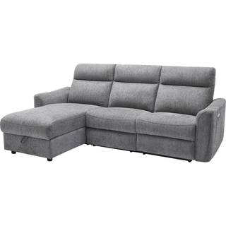 Venstrevendt hjørneesofa med elektrisk afslapningsfunktion med opbevaringsplads i gråmeleret stof MOROZEL