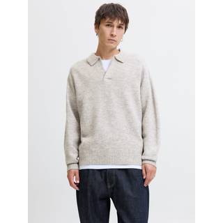 Jack & Jones Soho Ollie Knit Split Neck Light Grey Melange