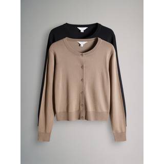 The Set The Set Black/Neutral 2 Pack Fine Knit Button Through Cardigan