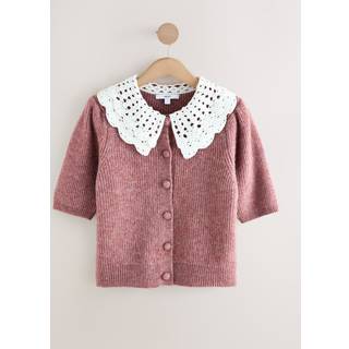 Next Blush Pink Crochet Collar Short Sleeve Cardigan