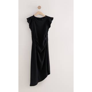 Next Black Ruched Short Sleeve Midi Dress - 40