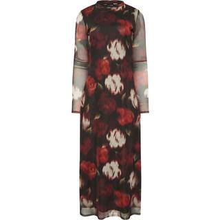 Lts Tall Black Mesh Floral Print Maxi Dress Size 12