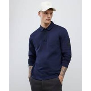 River Island River Island Blue Slim Fit Long Sleeve Zip Polo Shirt - Medium
