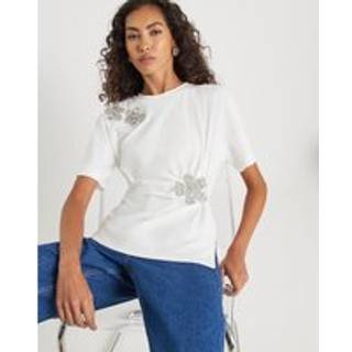 River Island River Island White Diamante Floral Cinched T-Shirt