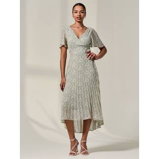 Jolie Moi Jolie Moi Blomsterprint Plisseret Maxikjole med Dyb Kant - EU 44 (UK 16)