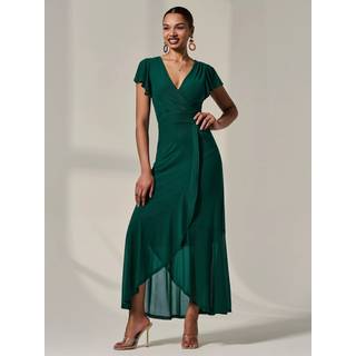 Jolie Moi Jolie Moi maxikjole med mesh-wrap og engleærmer - 40