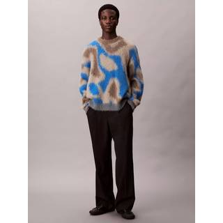 Pattern Brushed Alpaca Crewneck Striktrøje, Deep Water, M