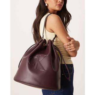 Embossed Monogram Logo Bucket Bag - Burgundy - One Size