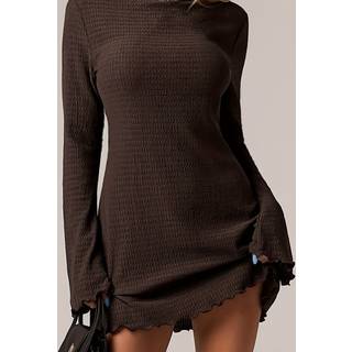 TEMU Women's Casual Solid Textured Fabric Elegant Flared Sleeve Dress, Autumn And For Halloween