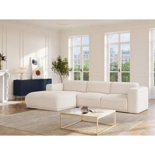 Venstre hjørnesofa i elfenben hvid bouclé stof BLIMORO