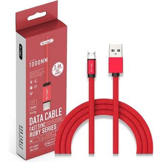 1m Micro USB flettet kabel med bomuldsstof - rød (Ruby serie)