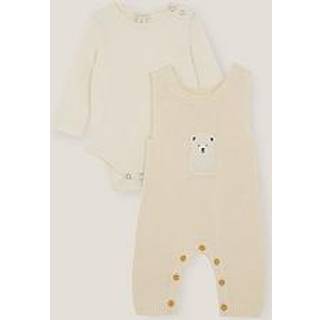 Monsoon Monsoon Natural Newborn Polar Bear Knitted Dungarees Set