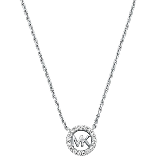 MK Fulton Precious-Metal Plated Sterling Silver Pavé Logo Charm Necklace - Silver - Michael Kors - ONE SIZE