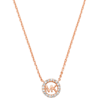 MK Fulton Precious-Metal Plated Sterling Silver Pavé Logo Charm Necklace - Rose Gold - Michael Kors - ONE SIZE