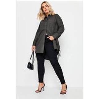 Yours Curve Yours Curve Grey Limited Tie Side Poplin 100% Cotton Shirt - 20