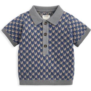 Mamas & Papas Mamas & Papas Blue Jacquard Knit Polo Shirt with Button Placket - 6268cm
