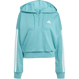 Essentials 3-Stripes French Terry Quarter-Zip hættetrøje - Powder Teal / White - XS