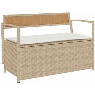 opbevaringsbænk til haven med hynde polyrattan beige
