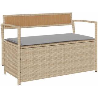 opbevaringsbænk til haven med hynde polyrattan beige