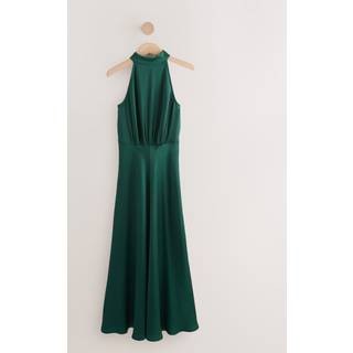 Next Emerald Green Textured Satin Halter Sleeveless Midi Dress - 42