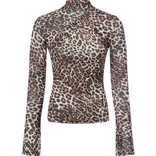 T-shirt med høj hals, leopardprint og rynk