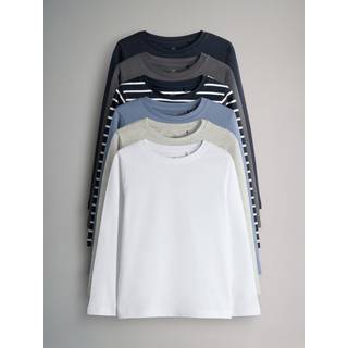 The Set The Set Navy/Grey/Blue/Grey Marl/White Long Sleeve 6 Pack Regular Cotton T-Shirts